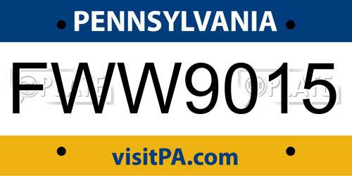 FWW9015 Pennsylvania License Plate