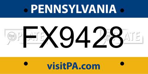 FX9428 Pennsylvania License Plate