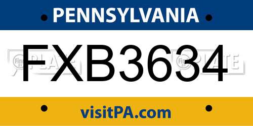 FXB3634 Pennsylvania License Plate