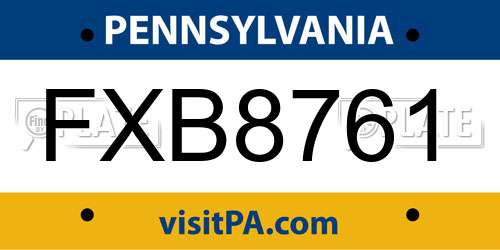 FXB8761 Pennsylvania License Plate