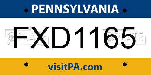 FXD1165 Pennsylvania License Plate