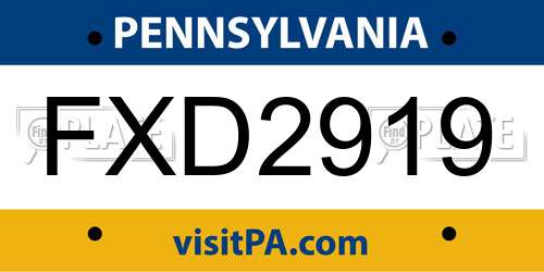 FXD2919 Pennsylvania License Plate