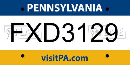 FXD3129 Pennsylvania License Plate