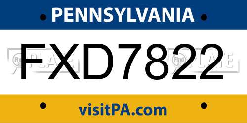 FXD7822 Pennsylvania License Plate