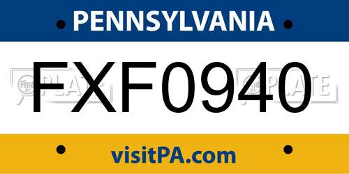 FXF0940 Pennsylvania License Plate