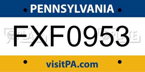 FXF0953 Pennsylvania License Plate