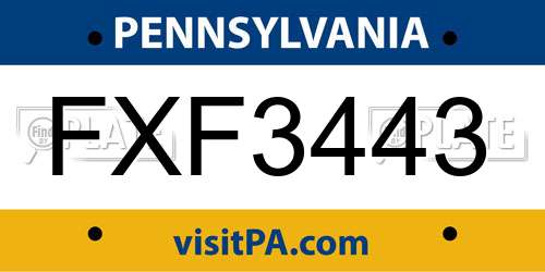FXF3443 Pennsylvania License Plate