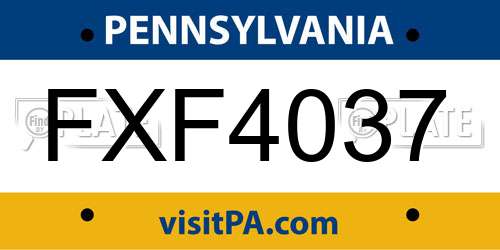 FXF4037 Pennsylvania License Plate