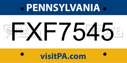 FXF7545 Pennsylvania License Plate