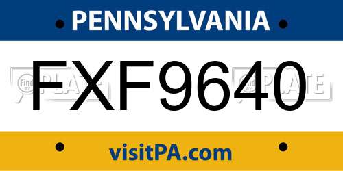 FXF9640 Pennsylvania License Plate