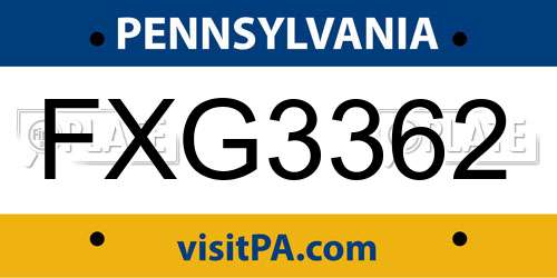 FXG3362 Pennsylvania License Plate
