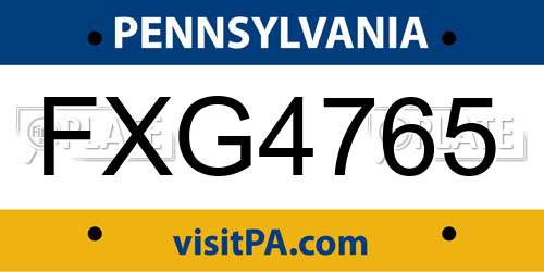 FXG4765 Pennsylvania License Plate