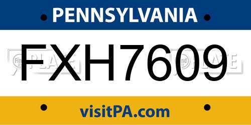 FXH7609 Pennsylvania License Plate