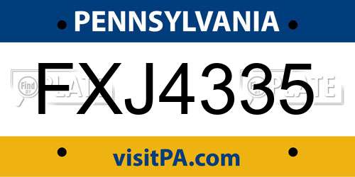 FXJ4335 Pennsylvania License Plate