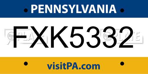 FXK5332 Pennsylvania License Plate