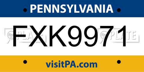 FXK9971 Pennsylvania License Plate