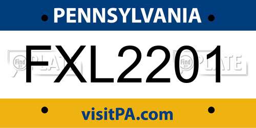 FXL2201 Pennsylvania License Plate
