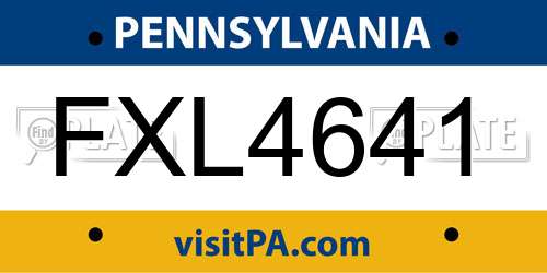 FXL4641 Pennsylvania License Plate