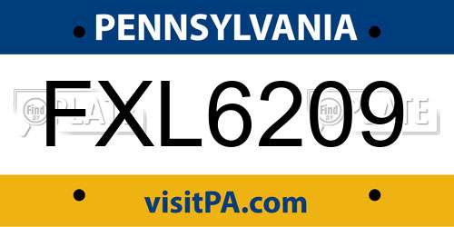 FXL6209 Pennsylvania License Plate