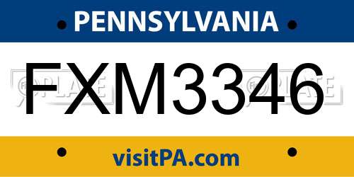 FXM3346 Pennsylvania License Plate