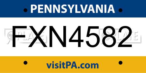 FXN4582 Pennsylvania License Plate
