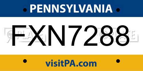 FXN7288 Pennsylvania License Plate