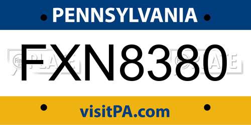 FXN8380 Pennsylvania License Plate