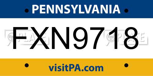 FXN9718 Pennsylvania License Plate