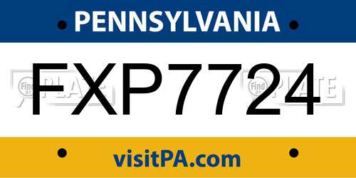 FXP7724 Pennsylvania License Plate