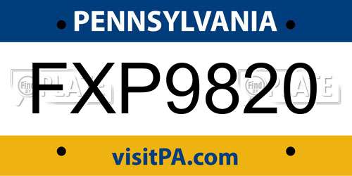 FXP9820 Pennsylvania License Plate