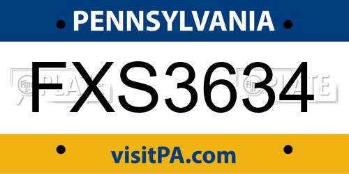 FXS3634 Pennsylvania License Plate