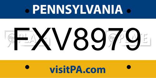FXV8979 Pennsylvania License Plate