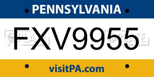 FXV9955 Pennsylvania License Plate