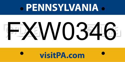FXW0346 Pennsylvania License Plate
