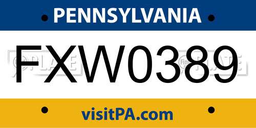 FXW0389 Pennsylvania License Plate