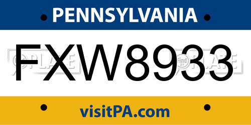 FXW8933 Pennsylvania License Plate