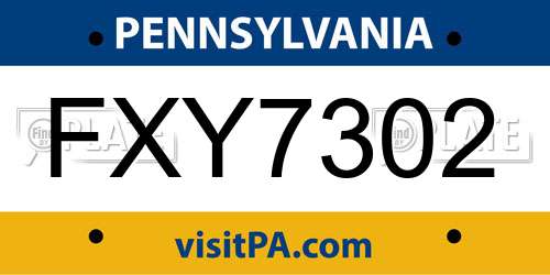 FXY7302 Pennsylvania License Plate