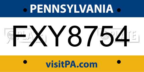 FXY8754 Pennsylvania License Plate