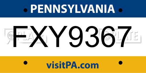 FXY9367 Pennsylvania License Plate