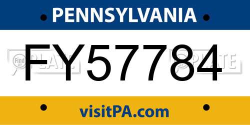FY57784 Pennsylvania License Plate