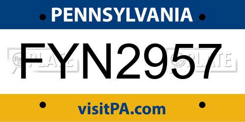 FYN2957 Pennsylvania License Plate