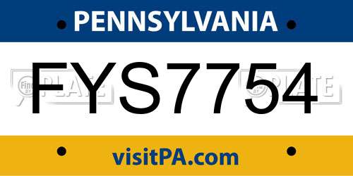 FYS7754 Pennsylvania License Plate