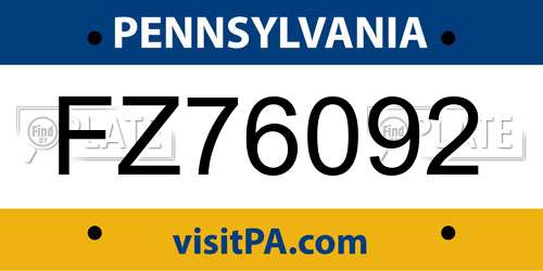 FZ76092 Pennsylvania License Plate