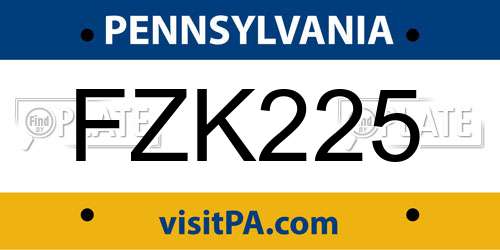 FZK225 Pennsylvania License Plate