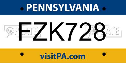 FZK728 Pennsylvania License Plate