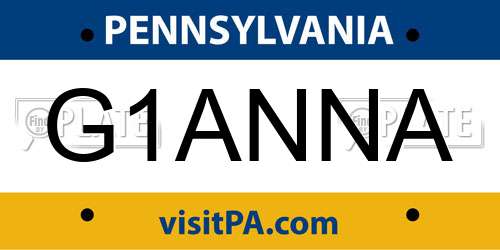 G1ANNA Pennsylvania License Plate