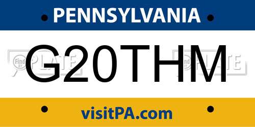 G20THM Pennsylvania License Plate