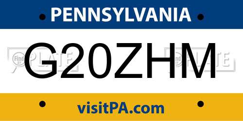 G20ZHM Pennsylvania License Plate