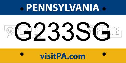 G233SG Pennsylvania License Plate