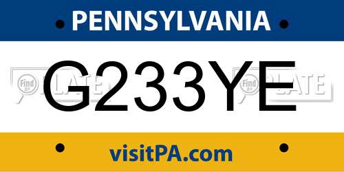 G233YE Pennsylvania License Plate